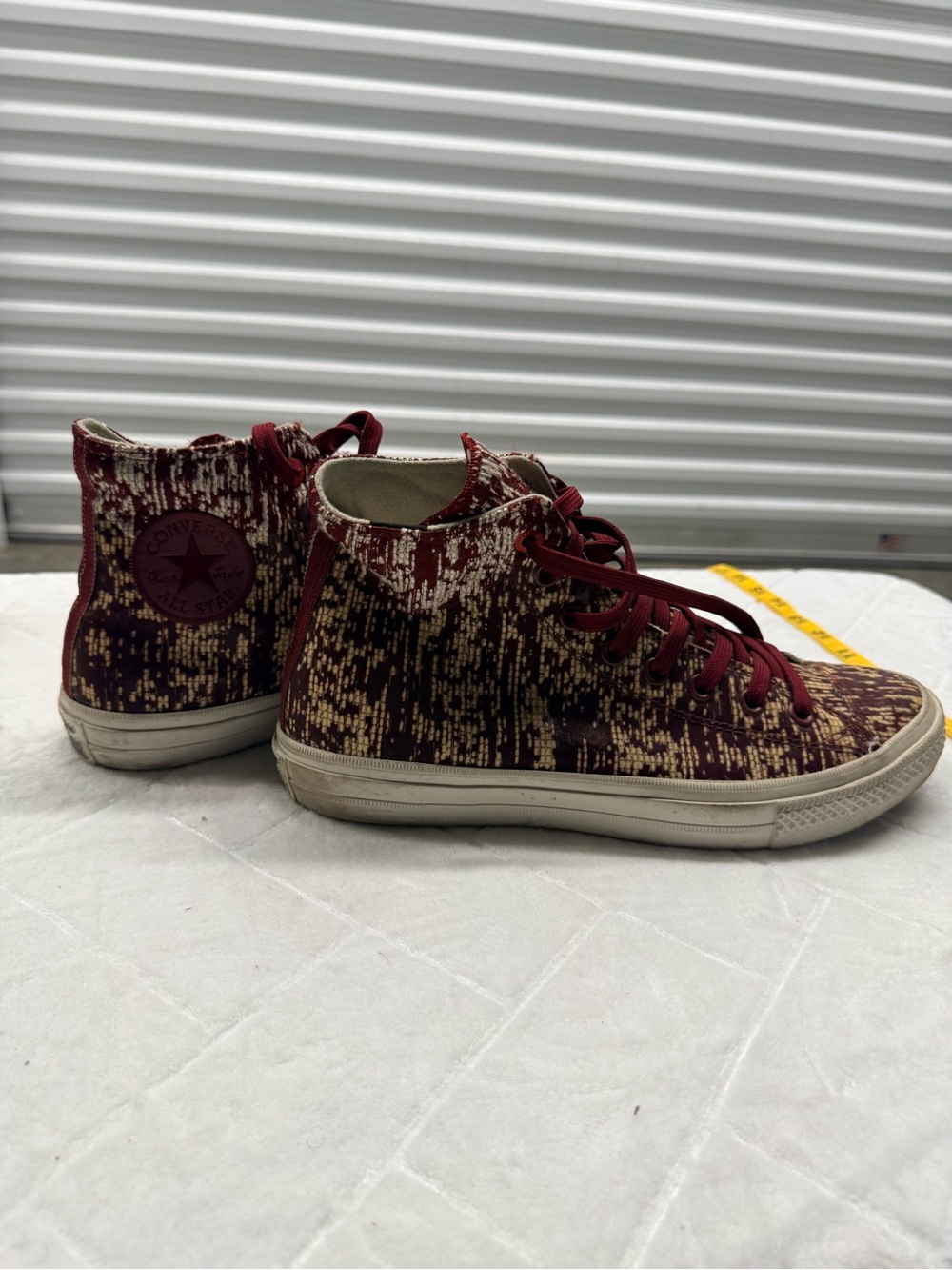 High-Top Knit Sneakers in Maroon and Cream